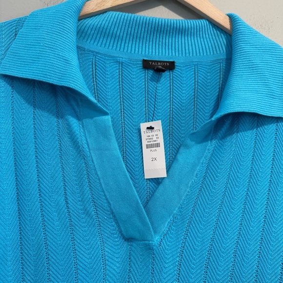 Talbots Pointelle-Knit Polo Sweater Beach Coastal 2X NWT - Picture 5 of 8
